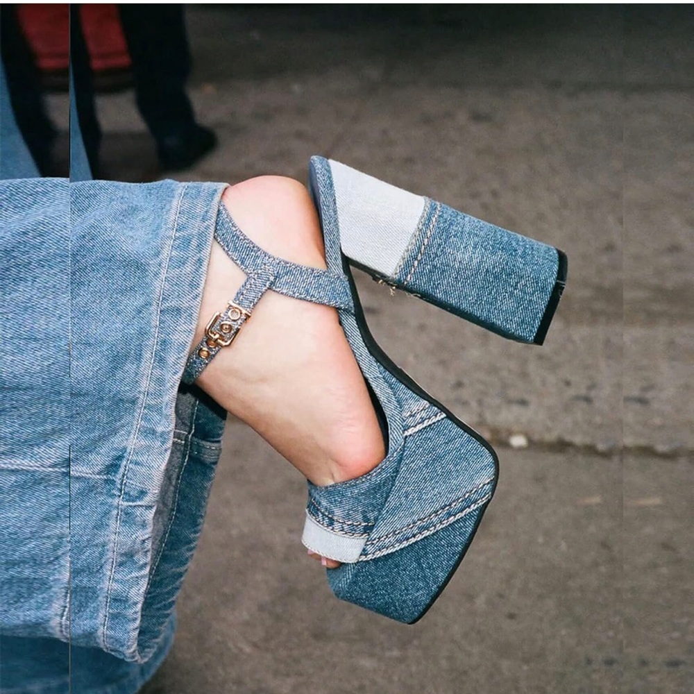 NWT Chunky Denim Platform Heels